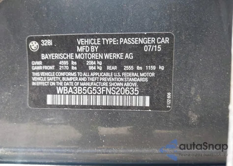 2015 BMW 328I xDrive from USA, damaged, VIN WBA3B5G53FNS20635